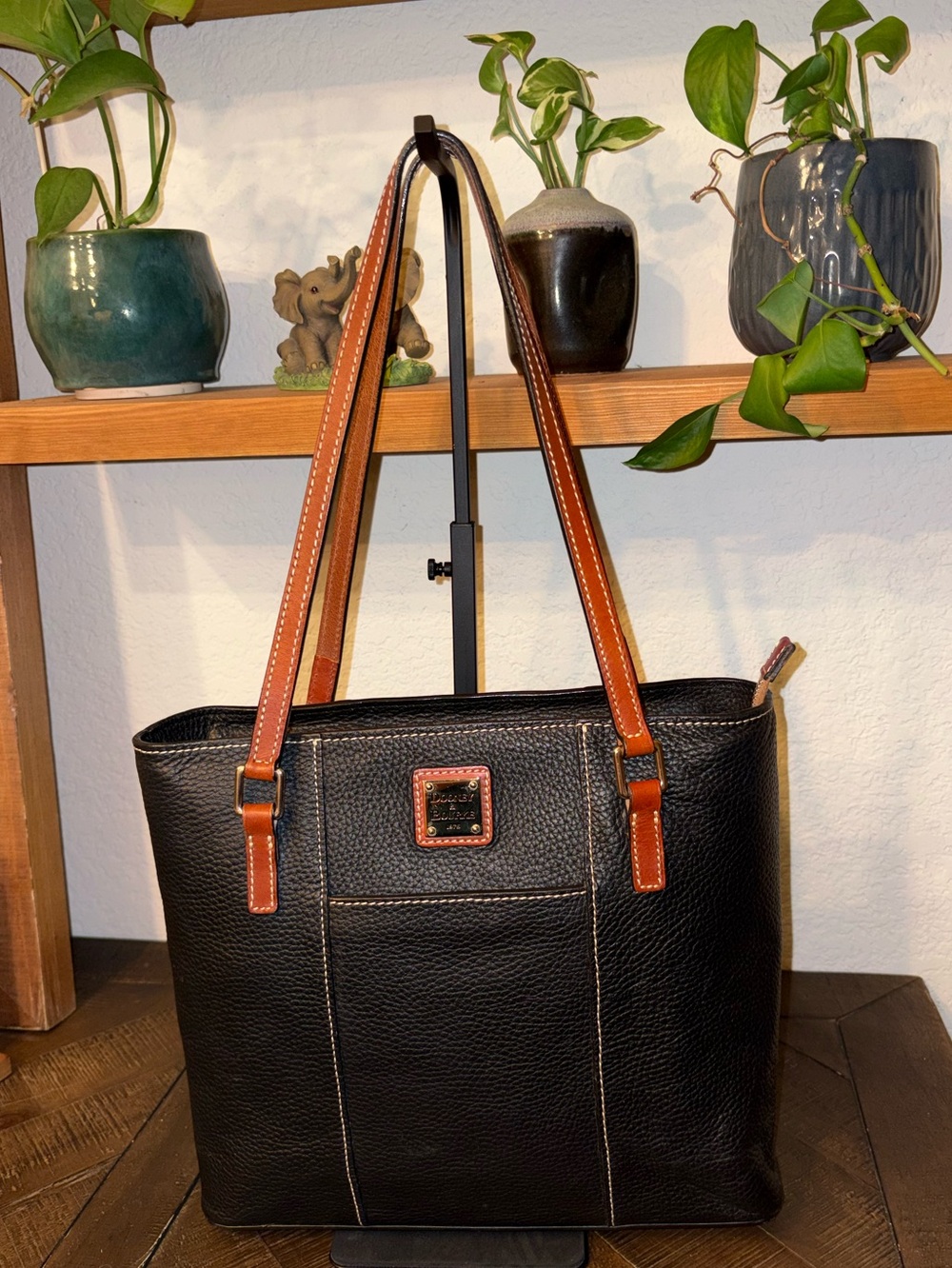 Dooney & Bourke Black Pebble Grain Leather Zip Top Shopper Tote Large NWOT